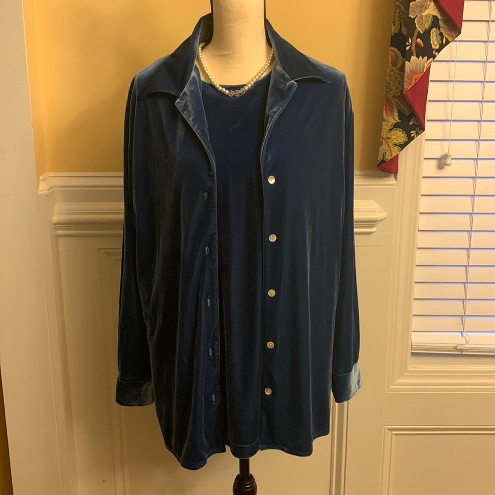 Denim&Co blue velour sweater set